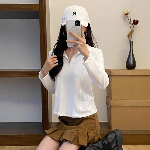 秋季新款宽松大码女装小立领内搭拉链纯色长袖卫衣2025打底衫修身卫衣 商品图2