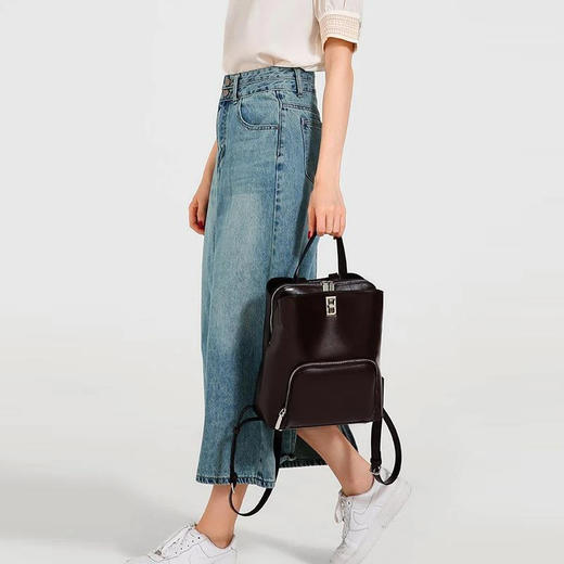 雀说 真皮大容量简约通勤背包复古牛皮双肩包6149-D 商品图3