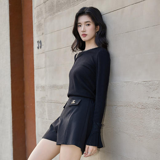 奢姿大码女装2025冬季时尚蕾丝设计圆领针织衫胖妹妹气质减龄上衣9954194370 商品图2