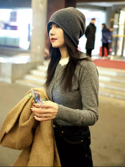 1123-4 自留款 炒鸡有气质 纯羊绒 细腻软糯弹力透气 针织冷帽 氛围感的神 商品图2