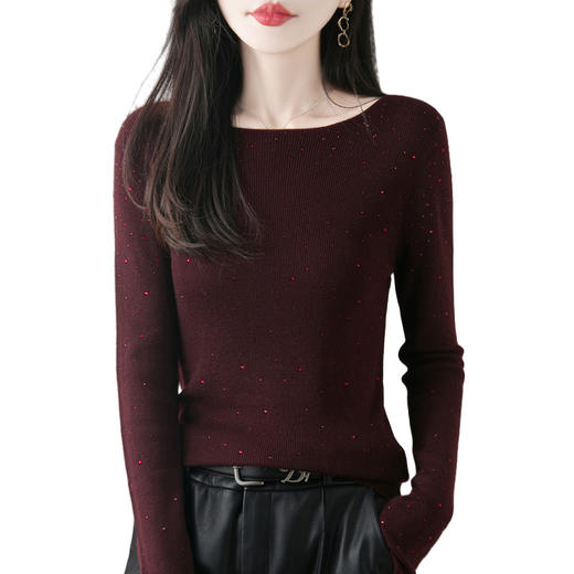 丁摩 精纺羊毛一字领满钻毛衣女晚宴约会亮片上衣A371 商品图4