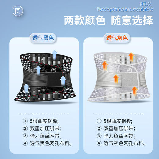 透气护腰带夏季薄款男女士腰部五根钢板支撑腰托腰围网眼护腰 商品图1