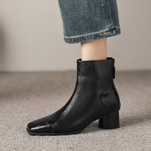 【预售5天】短靴冬季加绒加厚羊毛保暖方头中跟粗跟黑色高跟靴东北雪地靴KL863M 商品图2