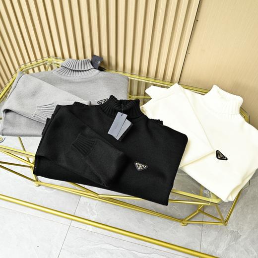 普家三角标新款男士高领加绒加厚一体绒针织毛衣打底衫 商品图5