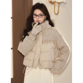 鹿向南「香槟气泡」燕麦色90白鸭绒设计感羽绒服女冬季保暖面包服