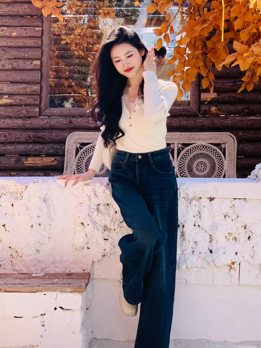 【百图lulu定制】【睫毛蕾丝针织衫】V领蕾丝 高弹 针织衫 商品图3