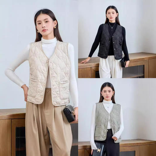 小香风高级感绗缝马夹纽扣款秋冬防风防寒保暖马甲女外穿休闲运动 商品图0