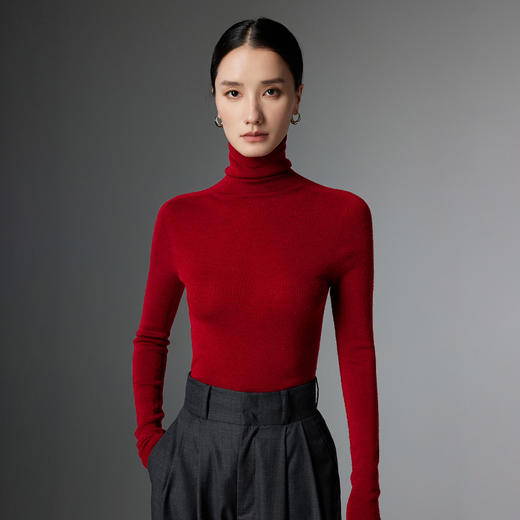 丁摩 精纺超细100纯羊毛衫女高领打底衫薄款针织毛衣8820F 商品图4