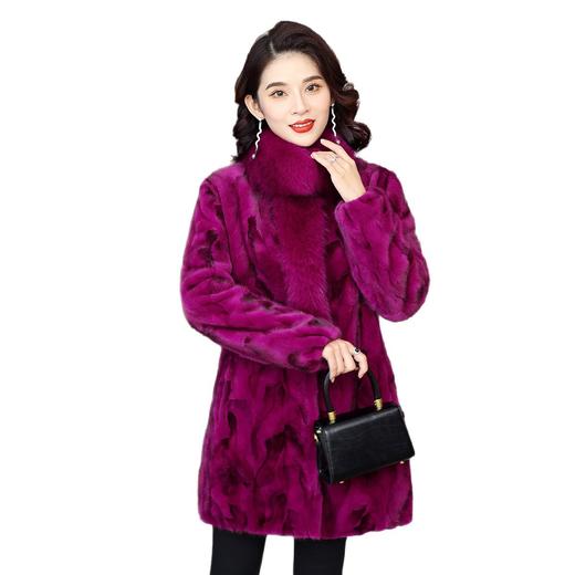 丁摩 海宁新款水貂皮草外套中长款狐狸毛领大衣 商品图4