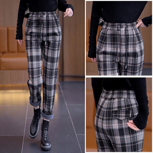 百媚生 秋冬加绒加厚保暖格子小脚裤23780 商品图2