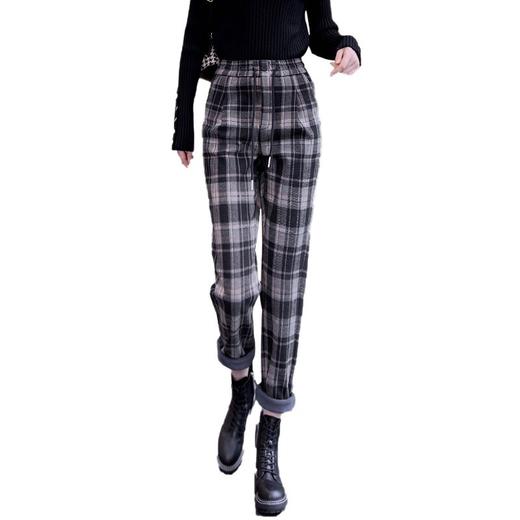 百媚生 秋冬加绒加厚保暖格子小脚裤23780 商品图4