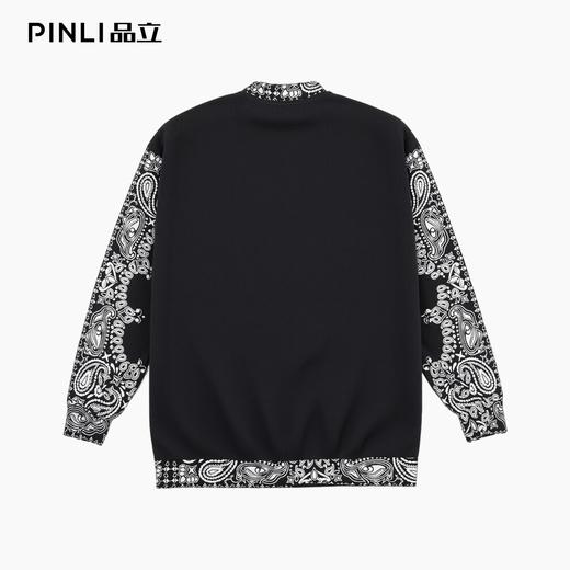 PINLI品立2025秋季新款男士宽松圆领印花加绒加厚套头卫衣上衣潮B253109096 商品图1