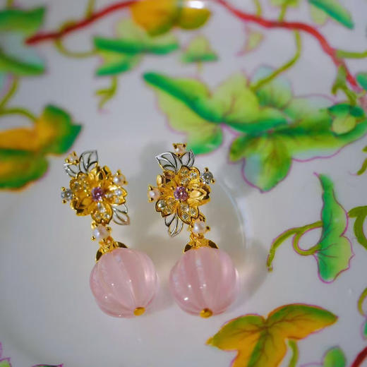 龢盒原创 微甜冬日·粉水晶珠耳坠 商品图2