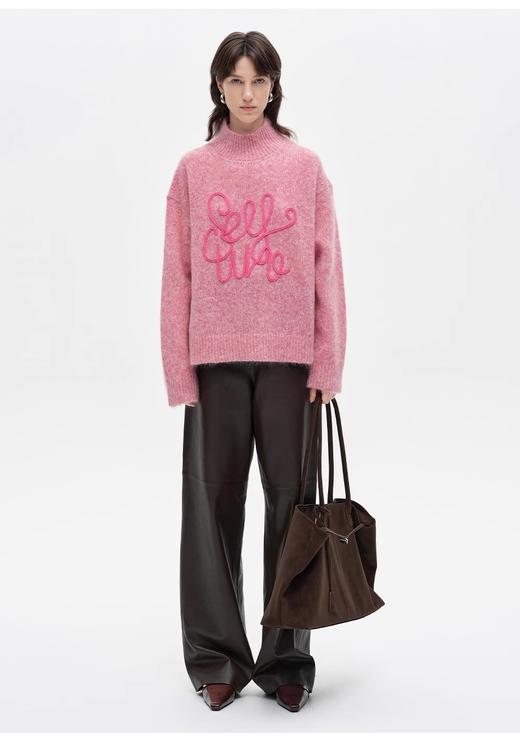 SEL*同款绵羊毛混纺立体绳绣半高领毛衣 商品图5