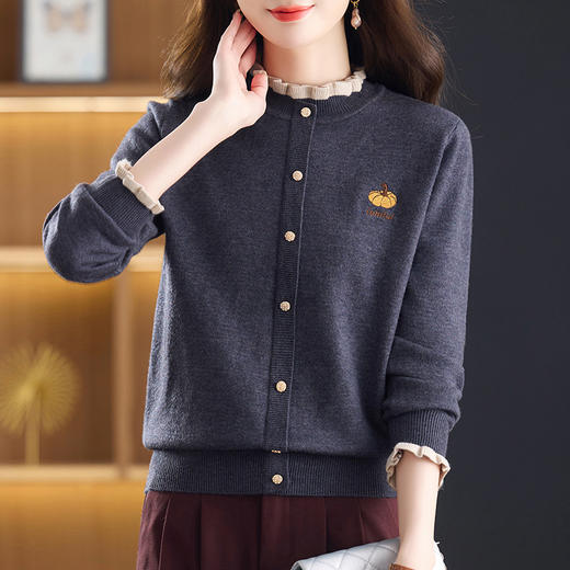 木耳边领毛衣女士，高级感妈妈洋气时尚上衣针织打底衫CC-101-Y81189 商品图0