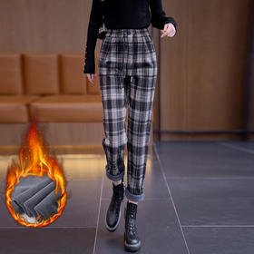 百媚生 秋冬加绒加厚保暖格子小脚裤23780
