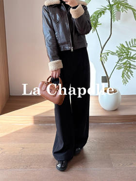 专柜实拍【厚实毛呢/遮胯显瘦】拉夏贝尔/La Chapelle轻奢NI质感！高腰压褶按扣直筒阔腿百搭休闲裤