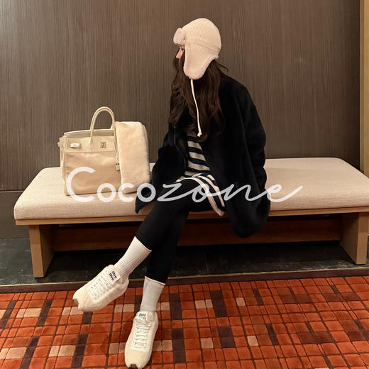 COCO ZONE 刘 一一 【100羊毛革】纯色绒感皮草 CD2A3104 商品图0
