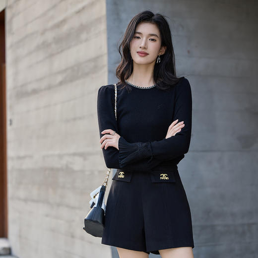 奢姿大码女装2025冬季时尚蕾丝设计圆领针织衫胖妹妹气质减龄上衣9954194370 商品图4