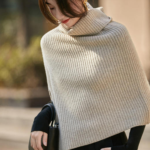 丁摩 三股加厚100%纯羊毛外搭假领子高领毛衣披肩9317 商品图3