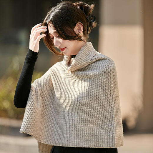 丁摩 三股加厚100%纯羊毛外搭假领子高领毛衣披肩9317 商品图2