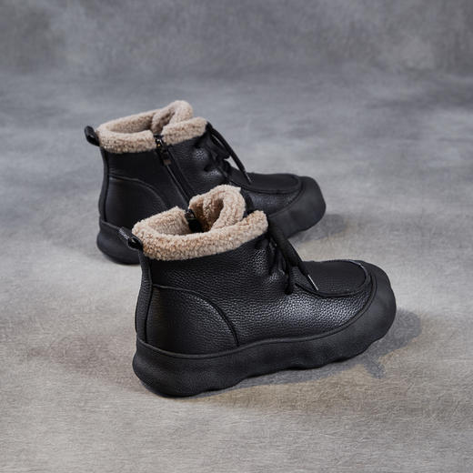 复古厚底头层牛皮雪地靴，加绒加厚短靴真皮棉靴棉鞋ZM258727 商品图3