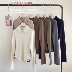 收腰秋季正肩长袖拉链不规则修身显瘦翻领上衣卫衣拼色设计百搭