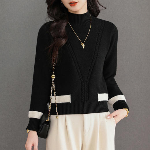 韩系半高领撞色毛衣，厚款针织衫宽松显瘦打底衫百搭内搭上衣CC-101-17803 商品图1