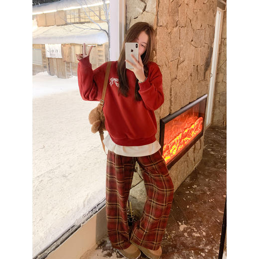 <曾小咸推荐>现货秒杀 ！微信超特价！韩系红格纹直筒休闲裤 日常209.99 立减110 秒杀99.99！！ 商品图4