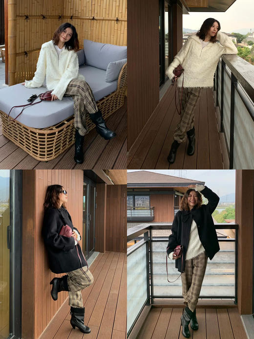 HIDEMI色织格纹九分裤复古格子日常气质直筒休闲裤宽松阔腿裤 商品图1