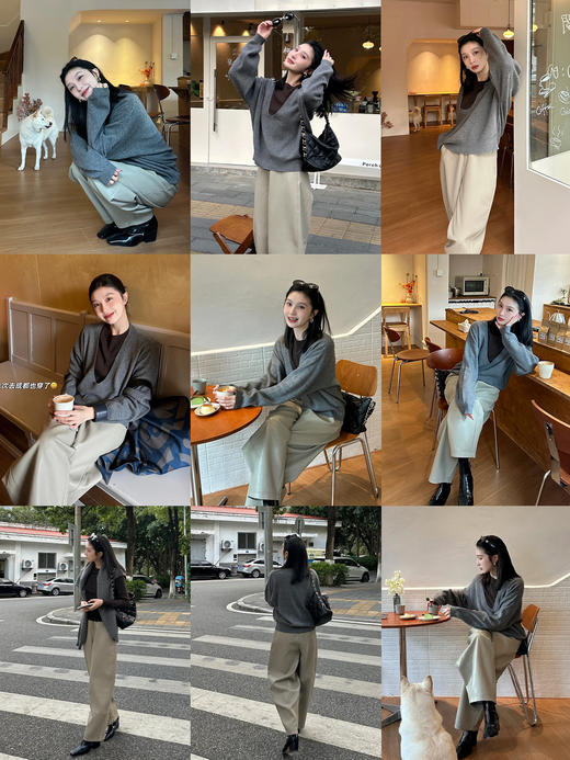 HIDEMI 可再生蛋白皮复古做旧感茧型皮裤羊腿裤松紧腰宽松长裤女 商品图8