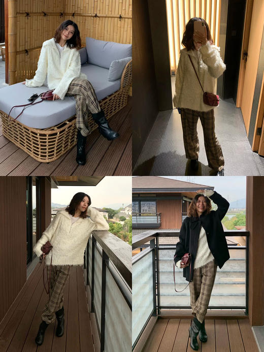 HIDEMI 长毛拉毛羊毛混纺做旧感粗针拉链设计感翻领毛衣 商品图3