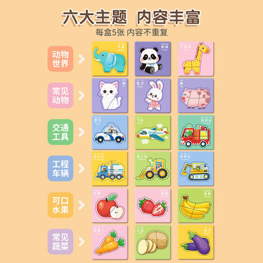 超值49.9六盒！【加厚卡纸坚韧耐磨❗️大豆油墨安全无异味】儿童益智拼图0-3宝宝3-6岁入门级1动物平图2婴幼儿早教玩具男女孩。ja 商品图1