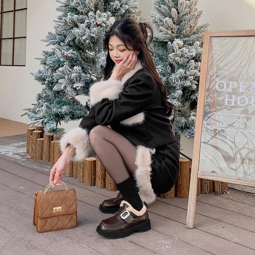 【厚底乐福鞋】女美拉德棕色加绒小皮鞋英伦风复古棉鞋 商品图3