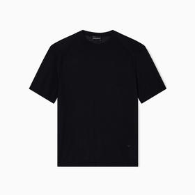 EMPORIO ARMANI 阿玛尼 男士羊毛混纺 ASV 平针织圆领短袖T恤 黑色 EM003384 AF18995 UC001