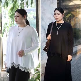 一周发货【薄绒蕾丝花边套头衫】「浪漫蕾丝边」软fufu莱塞尔套头衫｜弧形裁切自带层次感，宽松衣身藏肉绝了！！！韩国出口款，成分莱赛尔29% 棉29% 聚酯纤维30%氨纶12%