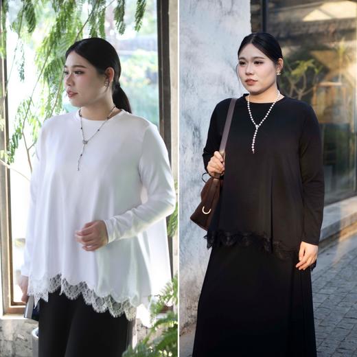 一周发货【薄绒蕾丝花边套头衫】「浪漫蕾丝边」软fufu莱塞尔套头衫｜弧形裁切自带层次感，宽松衣身藏肉绝了！！！韩国出口款，成分莱赛尔29% 棉29% 聚酯纤维30%氨纶12% 商品图0