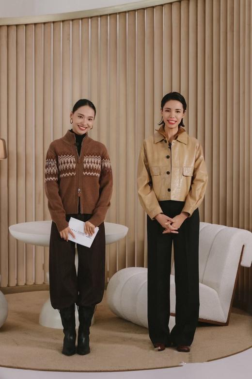 朗姿同款费尔岛双拉链提花羊毛针织混纺开衫 商品图0