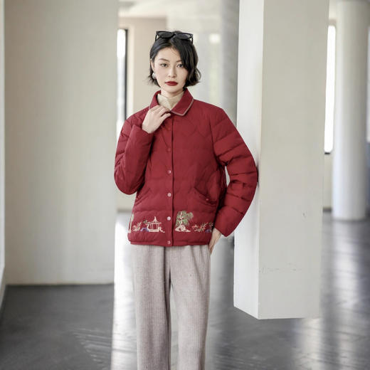 2025新款冬中国风刺绣羽绒服白鸭绒减龄女小个子宽松轻薄印花外套 商品图1