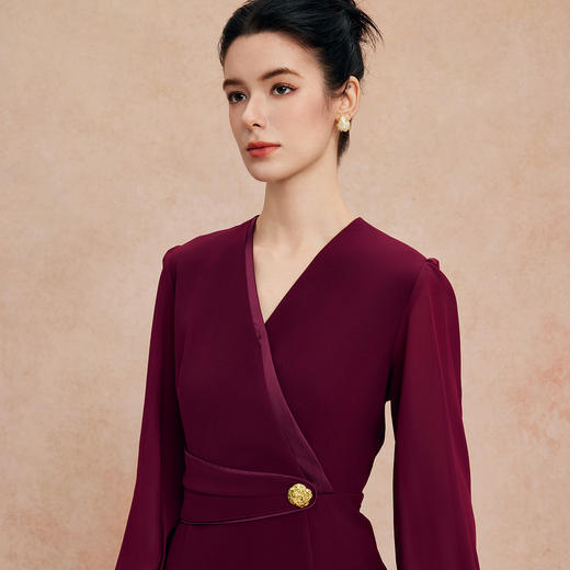 QG808斯尔丽2025新款宴会小礼服V型领收腰放摆鱼尾裙优雅知性连衣裙 商品图2