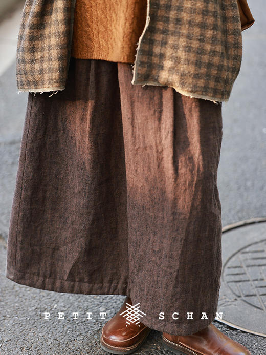 PETIT SCHAN小闪 CLO#968 Agarwood 沉香 亚麻3M黑科技高效暖绒松紧腰夹棉半裙 商品图4