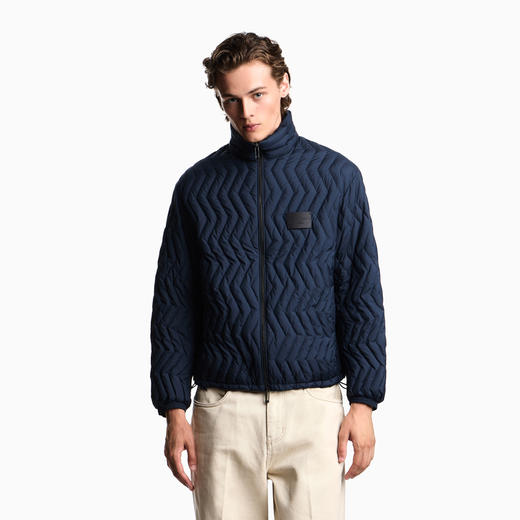 EMPORIO ARMANI 阿玛尼 男士徽标贴片人字形绗缝防撕裂尼龙全拉链羽绒服 深蓝色 EM003415 AF18231 UB118 商品图1
