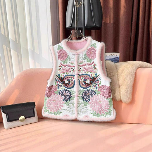 丁摩 醋酸新中式马甲棉服女秋冬款马夹重工国风刺绣背心夹棉外套5ZF-9678 商品图4