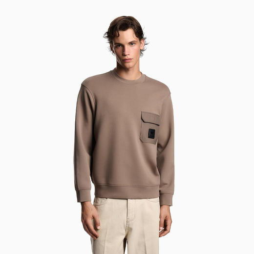 EMPORIO ARMANI 阿玛尼 男士徽标贴片 ASV 双面针织运动卫衣 淡褐色 EM002925 AF10013 U6189 商品图1