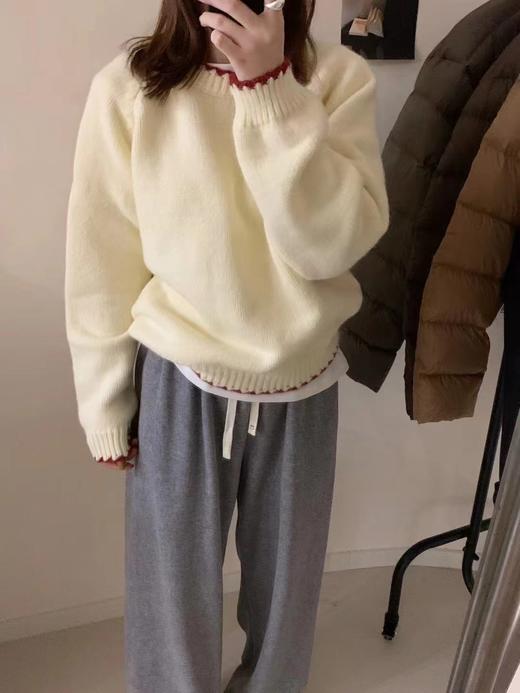【YW】无忧购韩版温柔风撞色勾边圆领套头毛衣女宽松百搭针织衫8116#（截单后5-7天发货） 商品图3