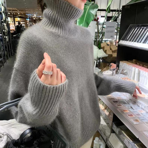 丁摩 宽松慵懒风高领100纯羊毛套头衫秋冬新款保暖女士套头毛衣5ZF-24101 商品图3