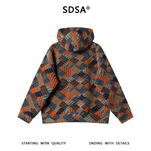 WT287SDSA男士秋冬新款痞帅男装潮牌撞色提花拉链立领连帽卫衣外套百搭 商品图5