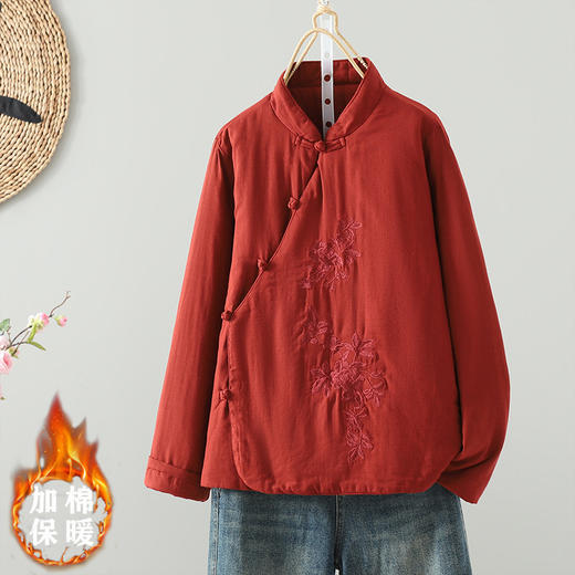 GYH 5652纯色休闲简约复古新中式盘扣绣花斜襟国风加厚棉衣 商品图3