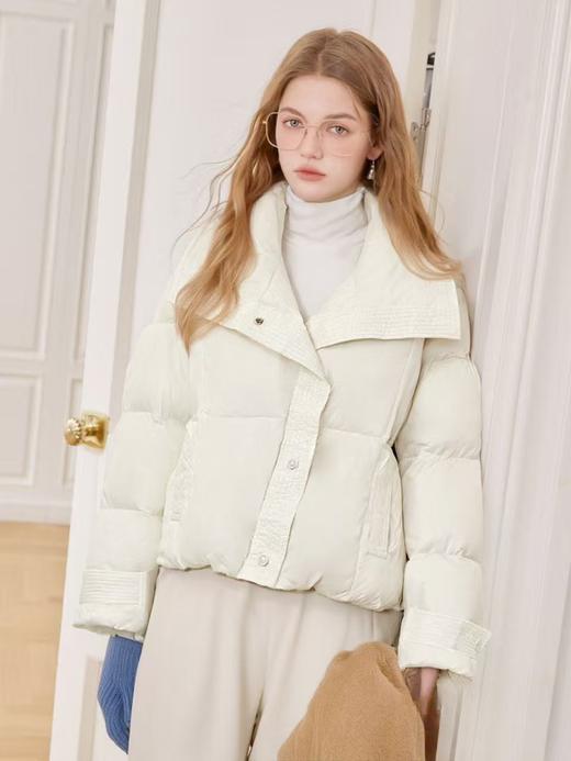 绒很不错 蓬松泡芙感【羽绒服】绒子含量85%米白气质翻领韩版宽松短款羽绒服-喜出 商品图0