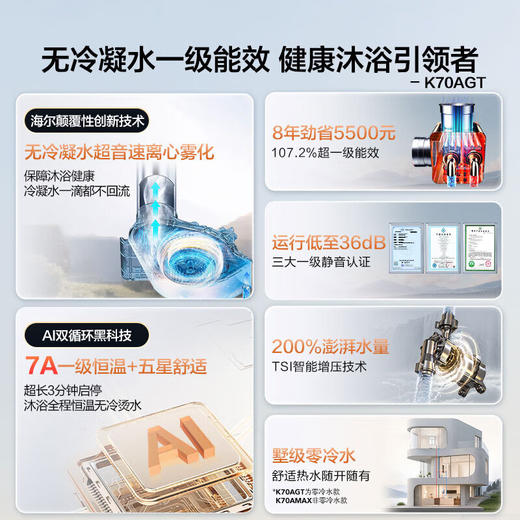 海尔（Haier）[新品]海尔燃气热水器无冷凝水一级能效K70A双循环天然气家用恒温 JSLQ27-16K70AMAXDU1 16L 【新品】增压一级静音-丝缎灰 商品图1